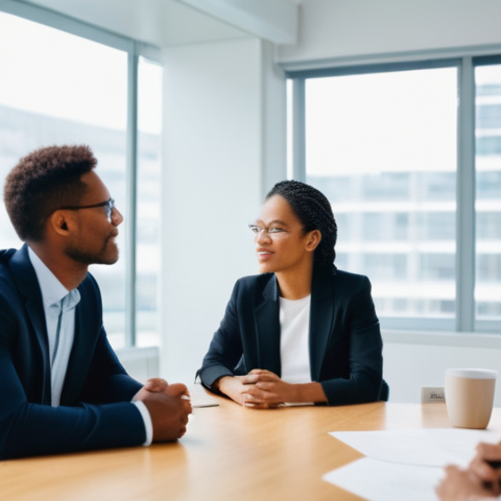 비폭력 커뮤니케이션을 통한 팀워크 향상 - **Prompt:** "A diverse team of professional adults in a brightly lit, modern office meeting room. Th...