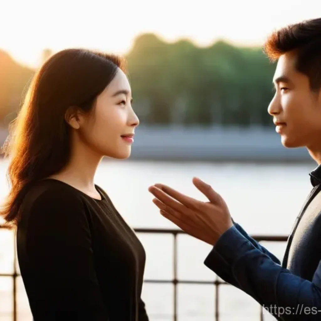 비폭력 커뮤니케이션 초보자 가이드 - **Prompt:** "Two diverse individuals, a man and a woman, stand gently facing each other with subtle,...