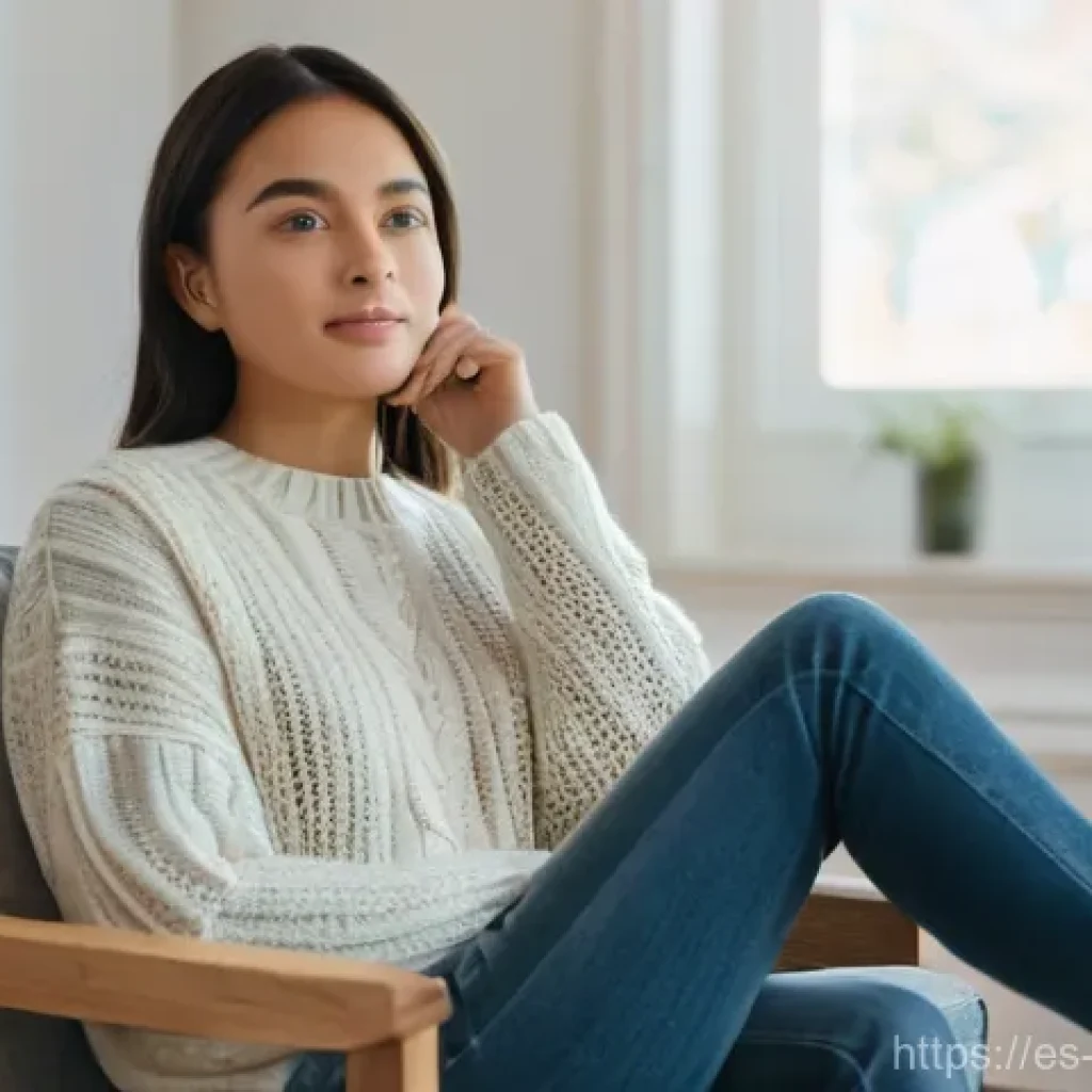 비폭력 커뮤니케이션과 사회적 인식 변화 - "A serene indoor scene where a young woman in her late 20s, dressed in a comfortable, modest sweater...