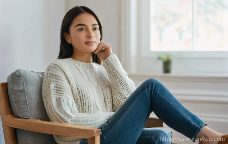 비폭력 커뮤니케이션과 사회적 인식 변화 - "A serene indoor scene where a young woman in her late 20s, dressed in a comfortable, modest sweater...