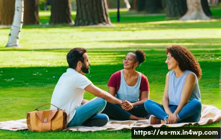 비폭력 커뮤니케이션과 갈등 예방 - **Prompt:** A group of diverse people sitting in a circle outdoors in a park. They are engaged in a ...