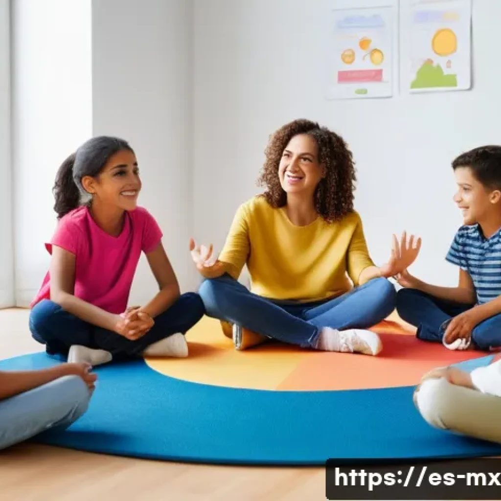 비폭력 커뮤니케이션의 교육적 활용 - A warm, inclusive classroom scene in a Spanish-speaking school setting, showing a diverse group of c...