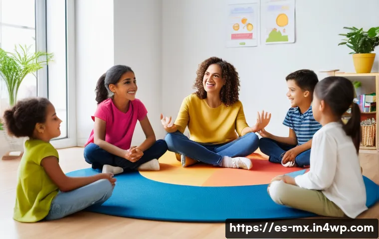 비폭력 커뮤니케이션의 교육적 활용 - A warm, inclusive classroom scene in a Spanish-speaking school setting, showing a diverse group of c...