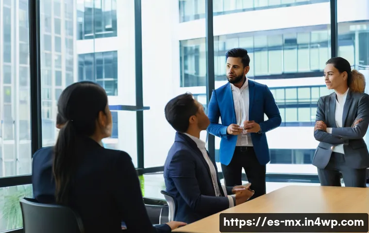비폭력 커뮤니케이션과 집단 동기 부여 - A diverse professional team engaged in an active meeting in a modern office setting in Mexico City, ...