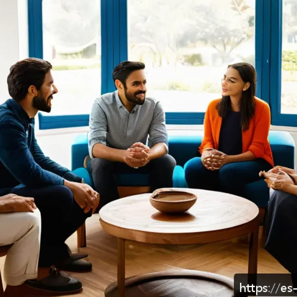 비폭력 커뮤니케이션 교육 프로그램 - A warm, inviting living room scene featuring a diverse group of Spanish-speaking adults engaged in a...
