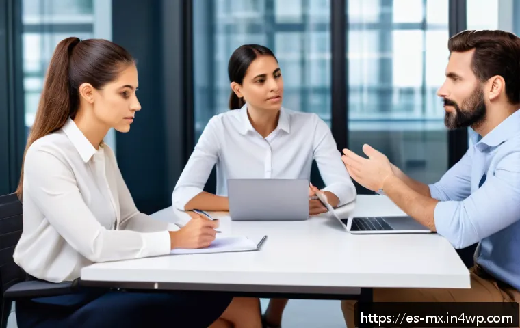 비폭력 커뮤니케이션을 통한 위기 대처 전략 - A diverse group of professionals in a modern office setting engaged in a calm conflict resolution me...
