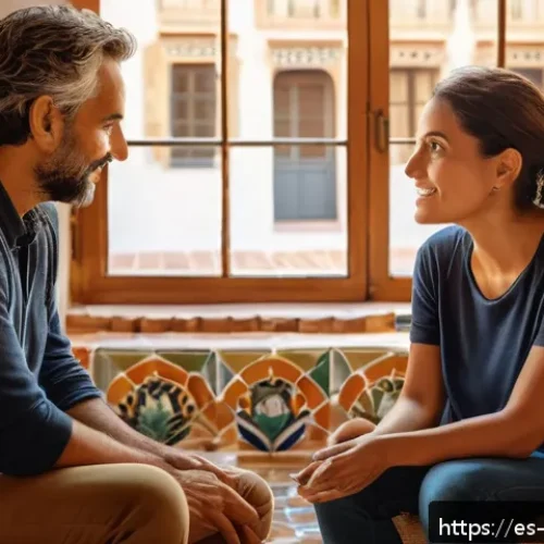 Home 31 비폭력 커뮤니케이션의 기술적 측면 - A warm, inviting scene of two diverse adults engaging in active listening during a heartfelt convers...