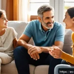 Home 23 비폭력 커뮤니케이션과 인식의 차이 - A warm and inviting family living room scene in a modern Spanish home, showing a diverse family of f...