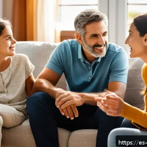 Home 17 비폭력 커뮤니케이션과 인식의 차이 - A warm and inviting family living room scene in a modern Spanish home, showing a diverse family of f...
